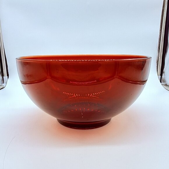 LARGE Vintage RUBY RED GLASS ROUND BOWL 10" - Picture 3 of 7
